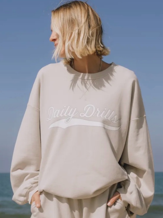 Daily Drills Sweaters - Daily Drills Cream Oversized Logo Sweatshirt